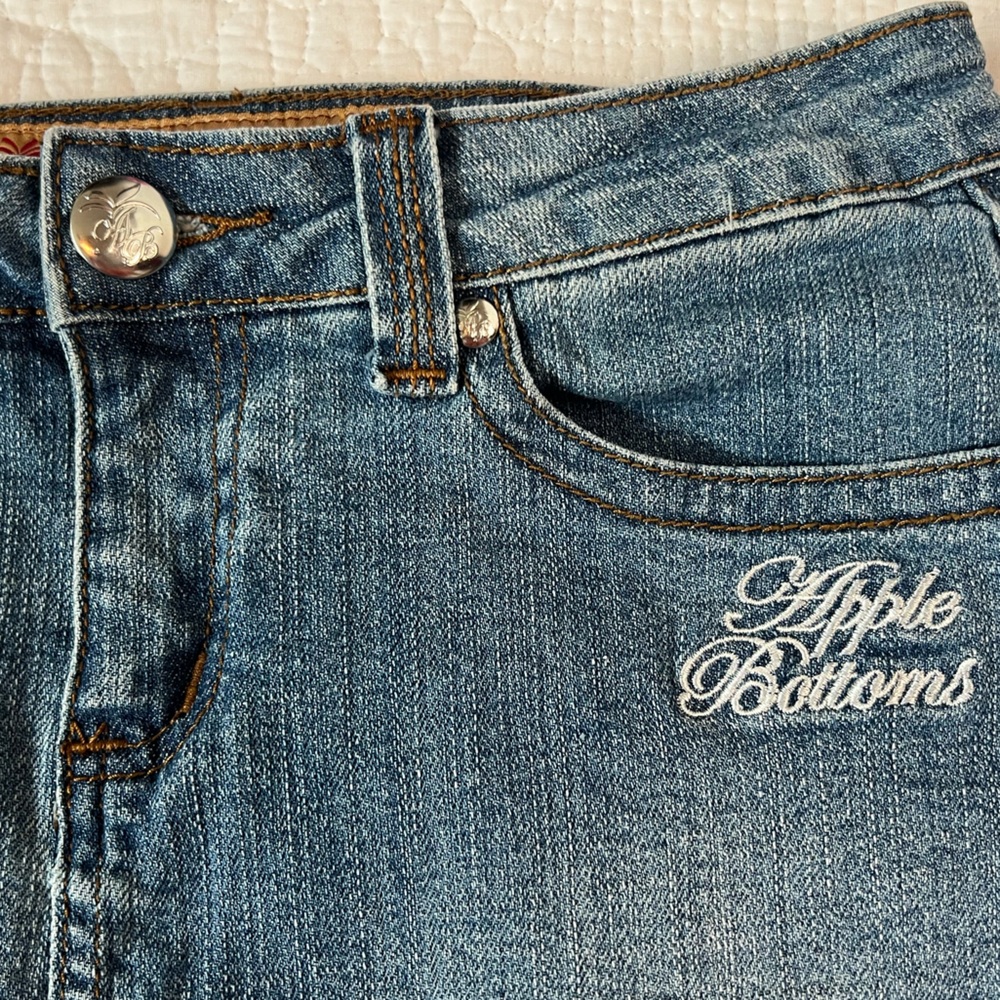 Vintage Y2K Apple Bottoms Rhinestone Denim Mini Skirt - Picture 7 of 12